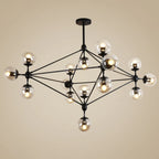Industrial Black Globe Chandelier with Cognac Glass Shades