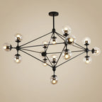 Industrial Black Globe Chandelier with Cognac Glass Shades
