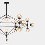 Industrial Black Globe Chandelier with Cognac Glass Shades