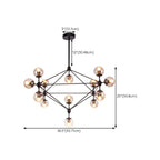 Industrial Black Globe Chandelier with Cognac Glass Shades