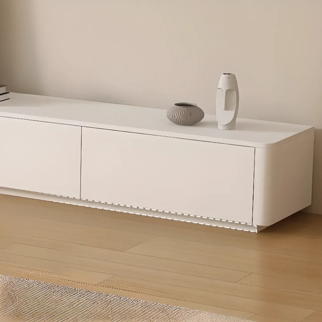 Minimalist White Wooden TV Stand with Cable Management