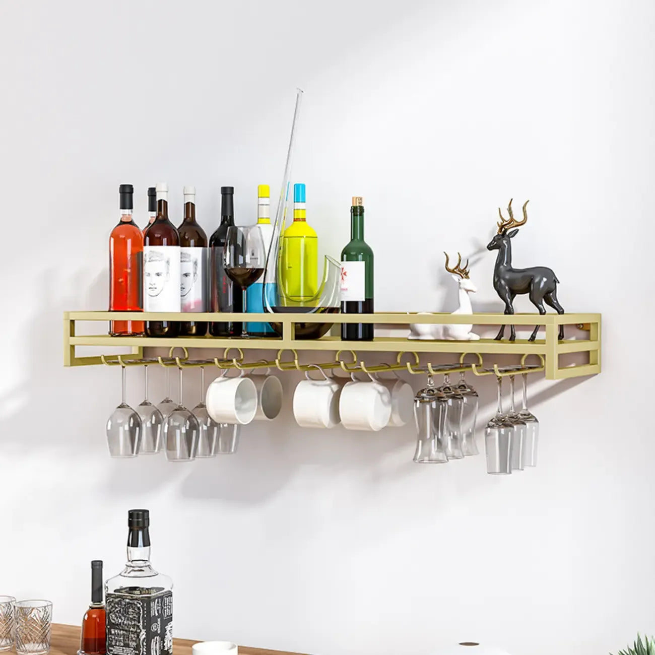 Simple Rectangle Black Wall Mounted Metal Wine Rack