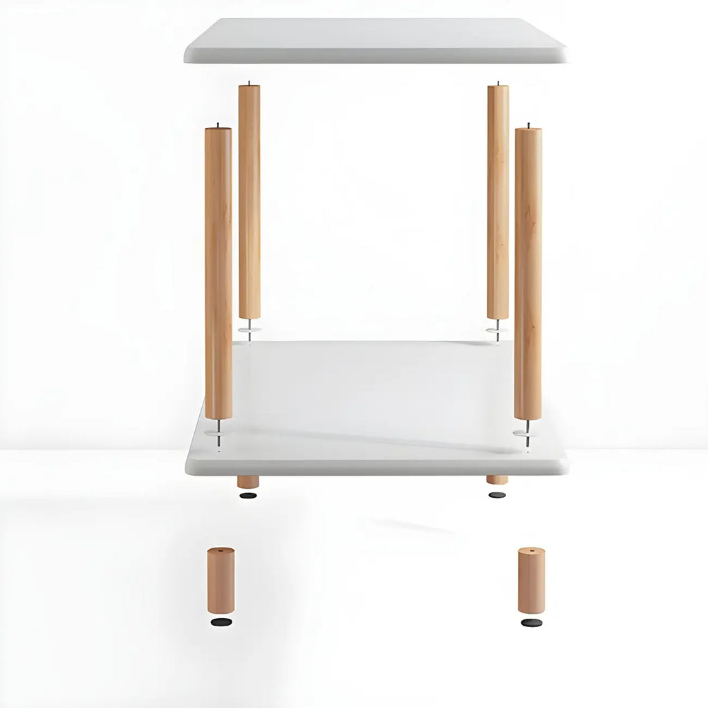Contemporary Wood Small Round Bedside Table with Shelf