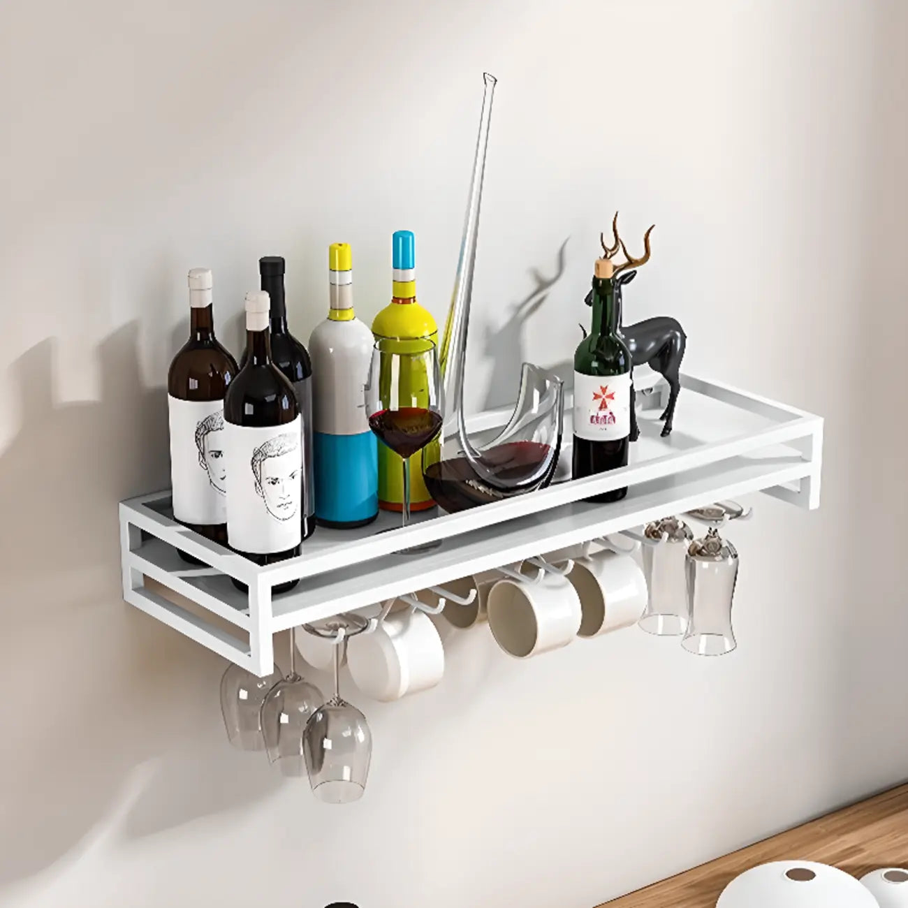 Simple Rectangle Black Wall Mounted Metal Wine Rack