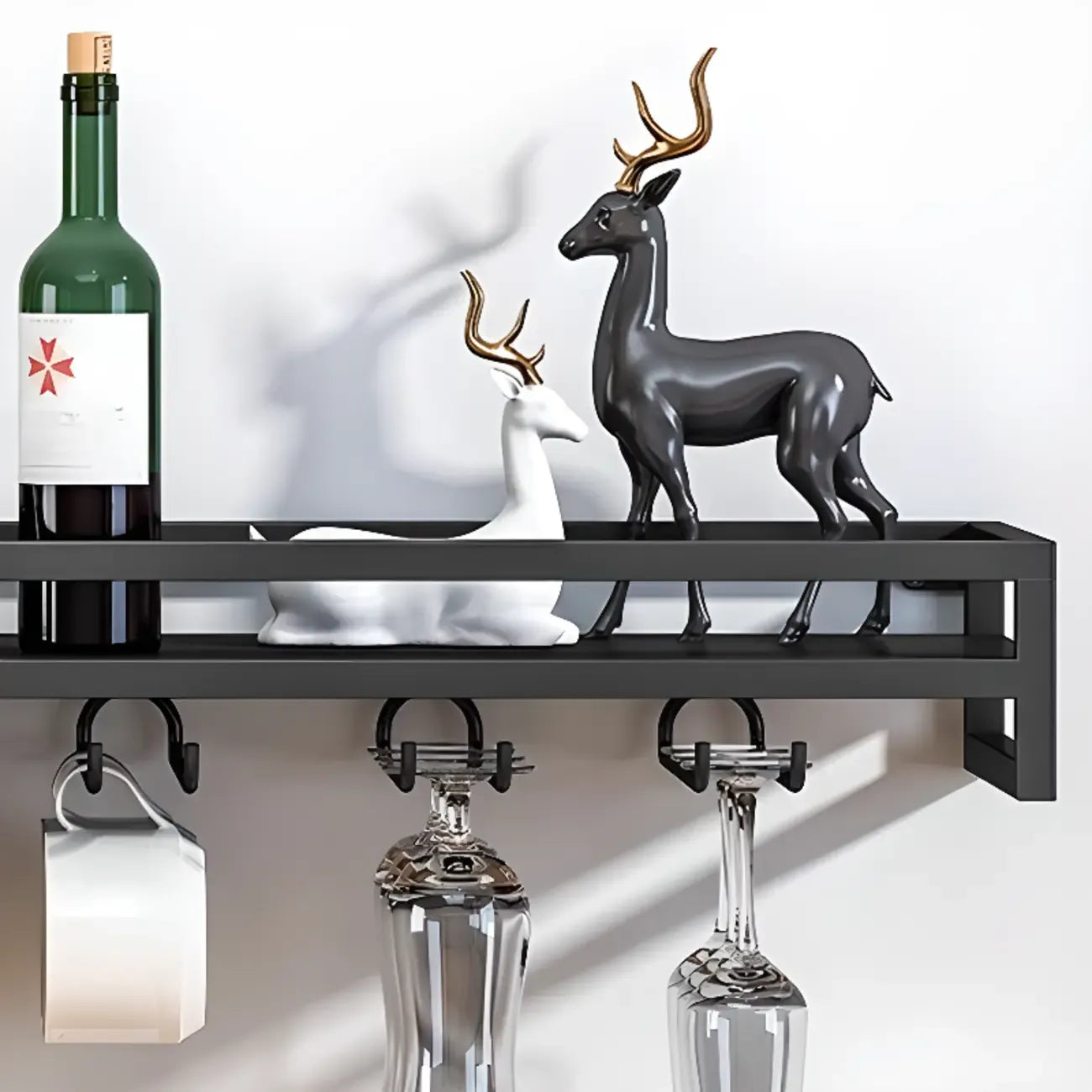 Simple Rectangle Black Wall Mounted Metal Wine Rack