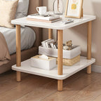 Contemporary Wood Small Round Bedside Table with Shelf