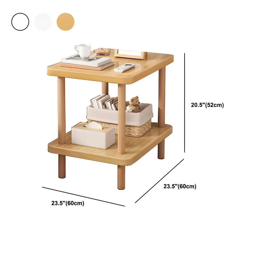Contemporary Wood Small Round Bedside Table with Shelf