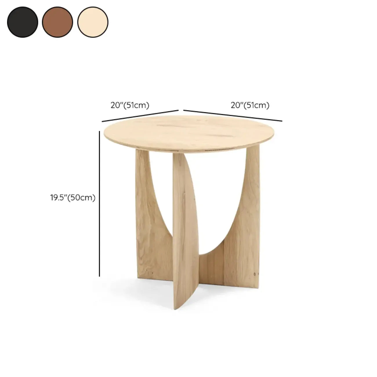 20-inch Natural Wood Round Side Table for Living Room