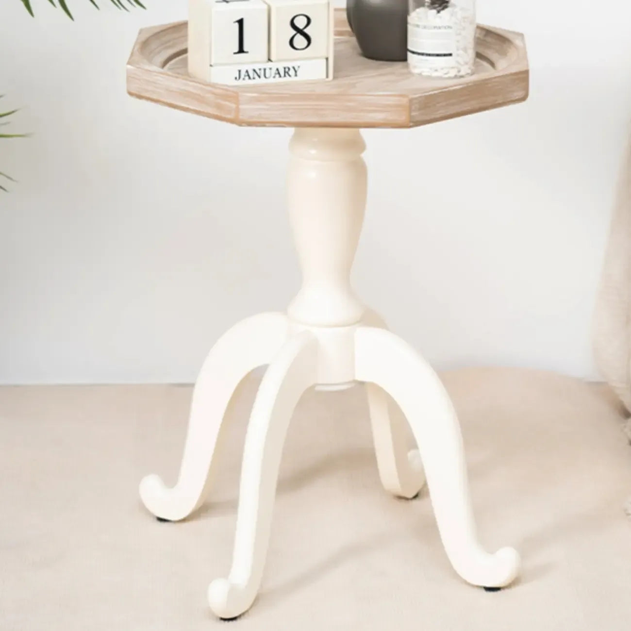 Glam White Wooden Accent Side Table with Tray Top for Bedroom