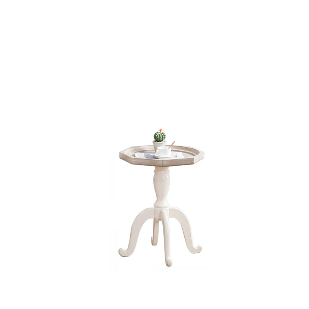 Glam White Wooden Accent Side Table with Tray Top for Bedroom