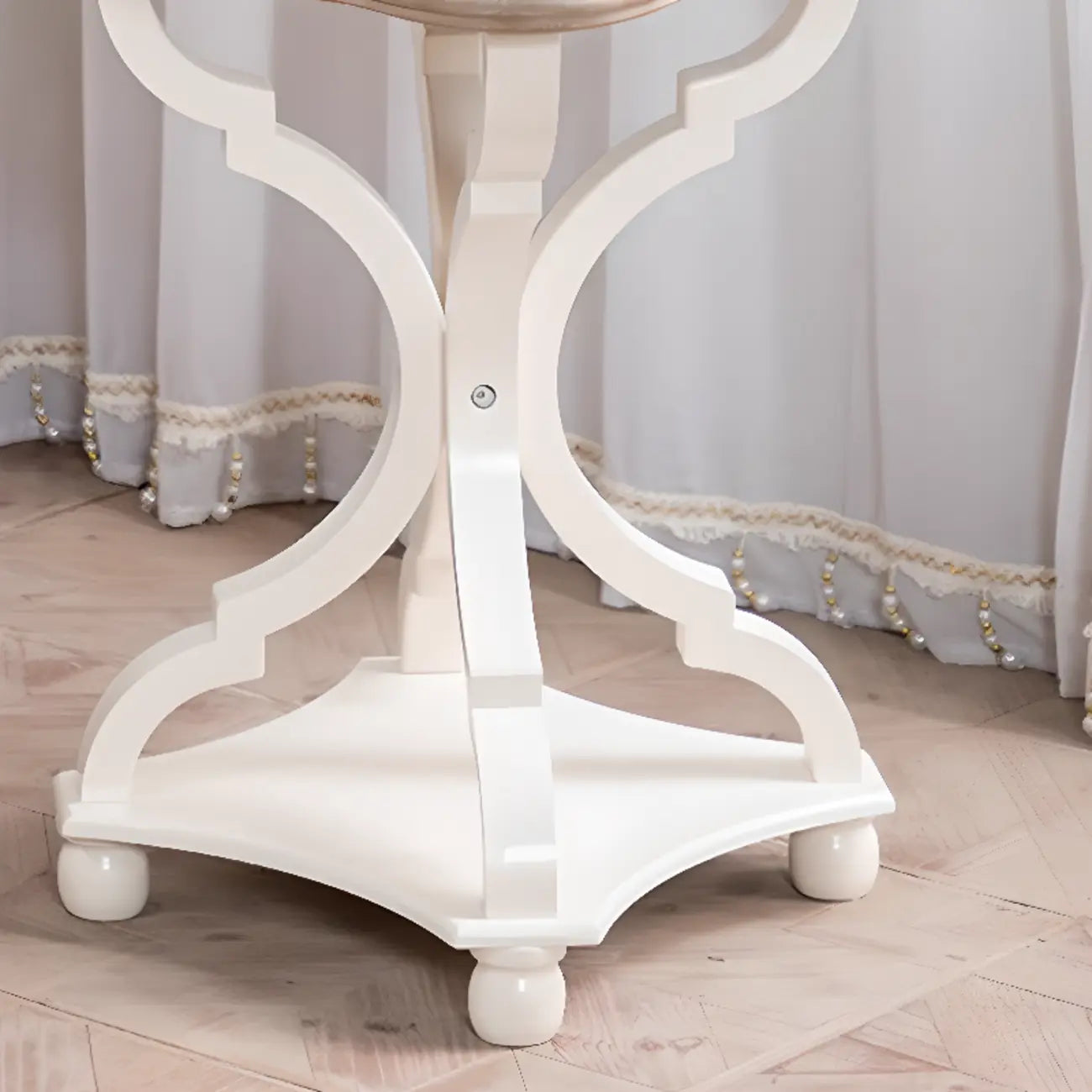 Glam White Wooden Accent Side Table with Tray Top for Bedroom
