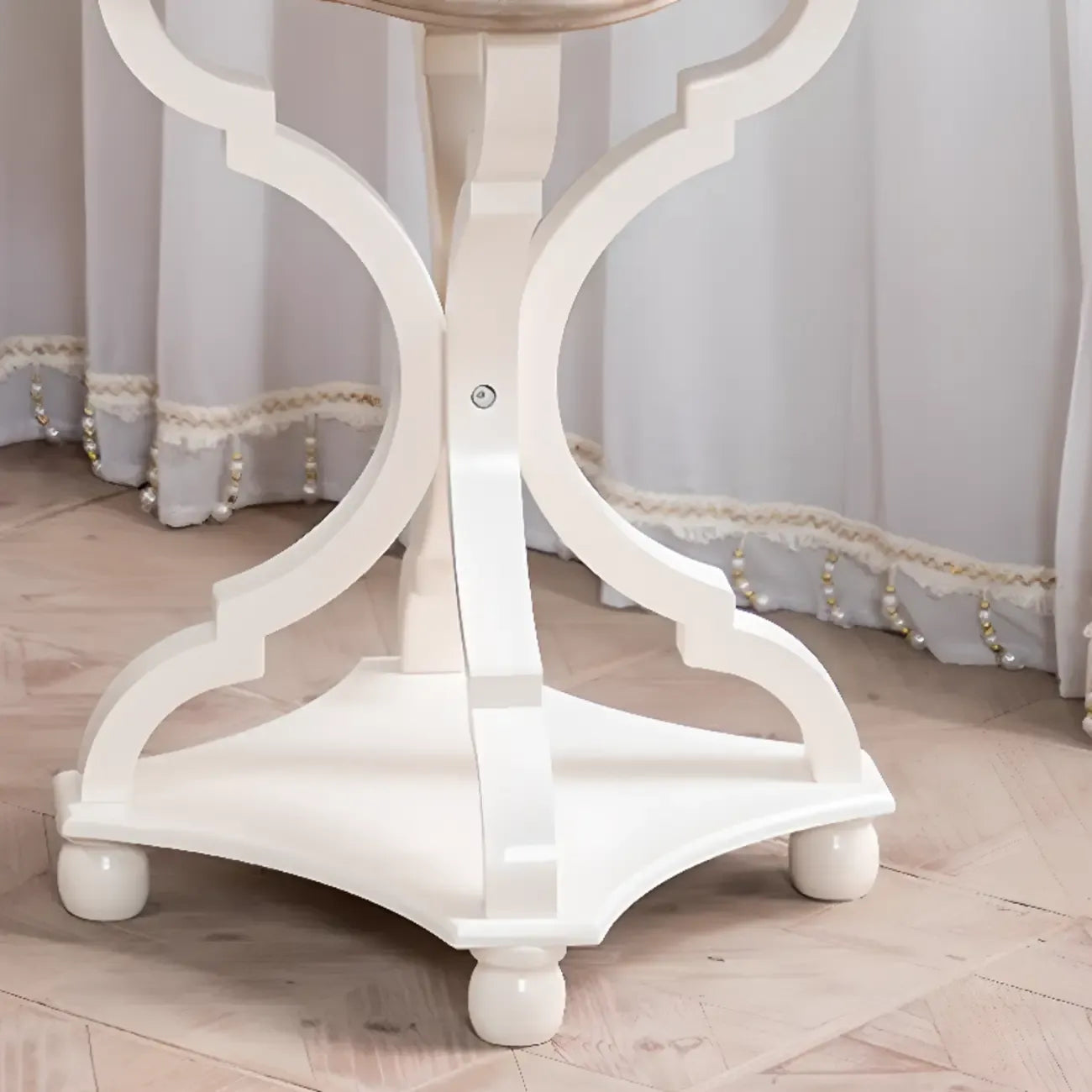 Glam White Wooden Accent Side Table with Tray Top for Bedroom