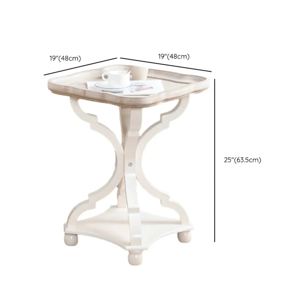 Glam White Wooden Accent Side Table with Tray Top for Bedroom