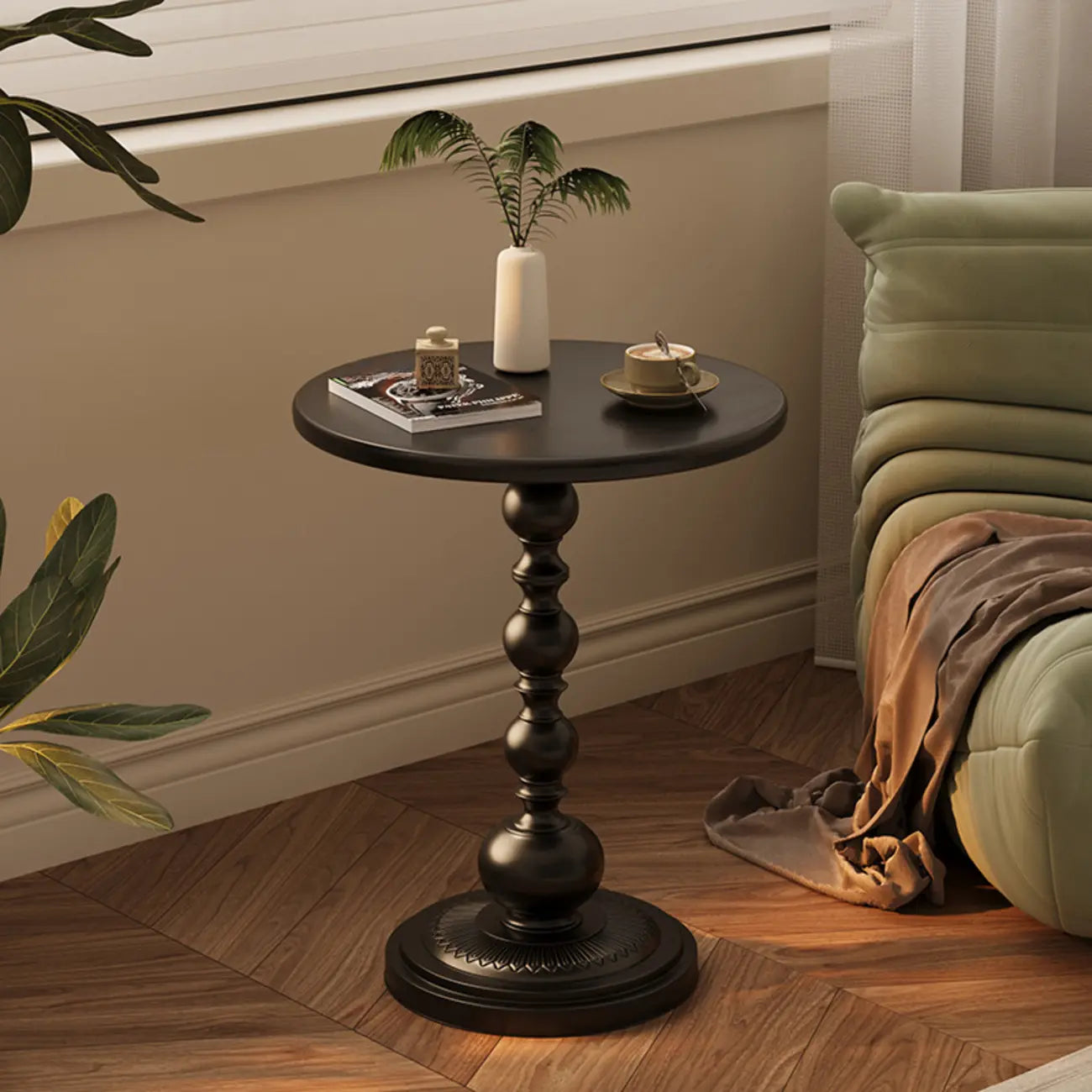 Nordic Round Black Metal Accent Table for Living Room