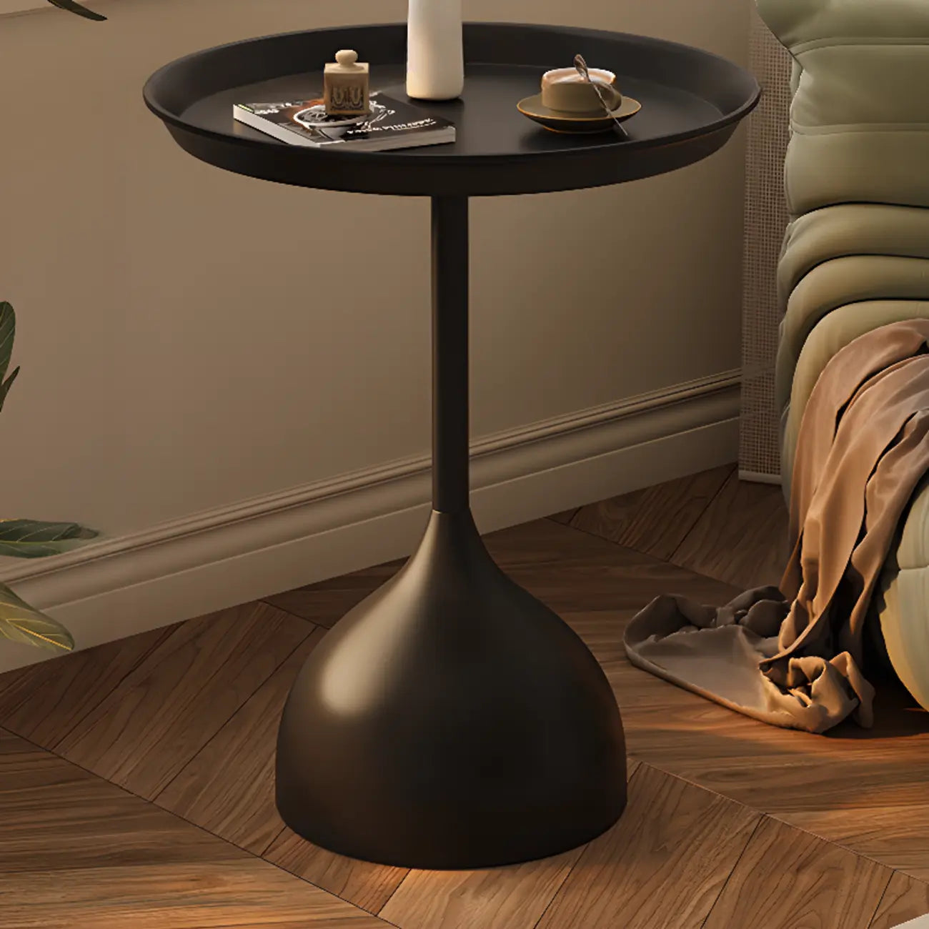 Nordic Round Black Metal Accent Table for Living Room