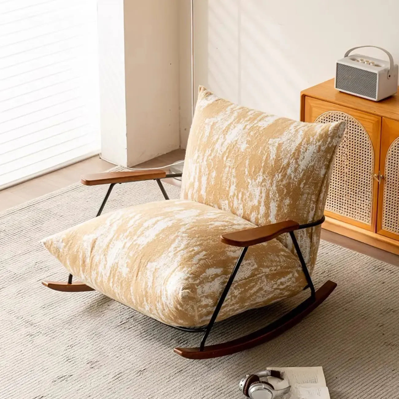 Modern Stain Resistant Upholstered Rocking Chair for Living Room