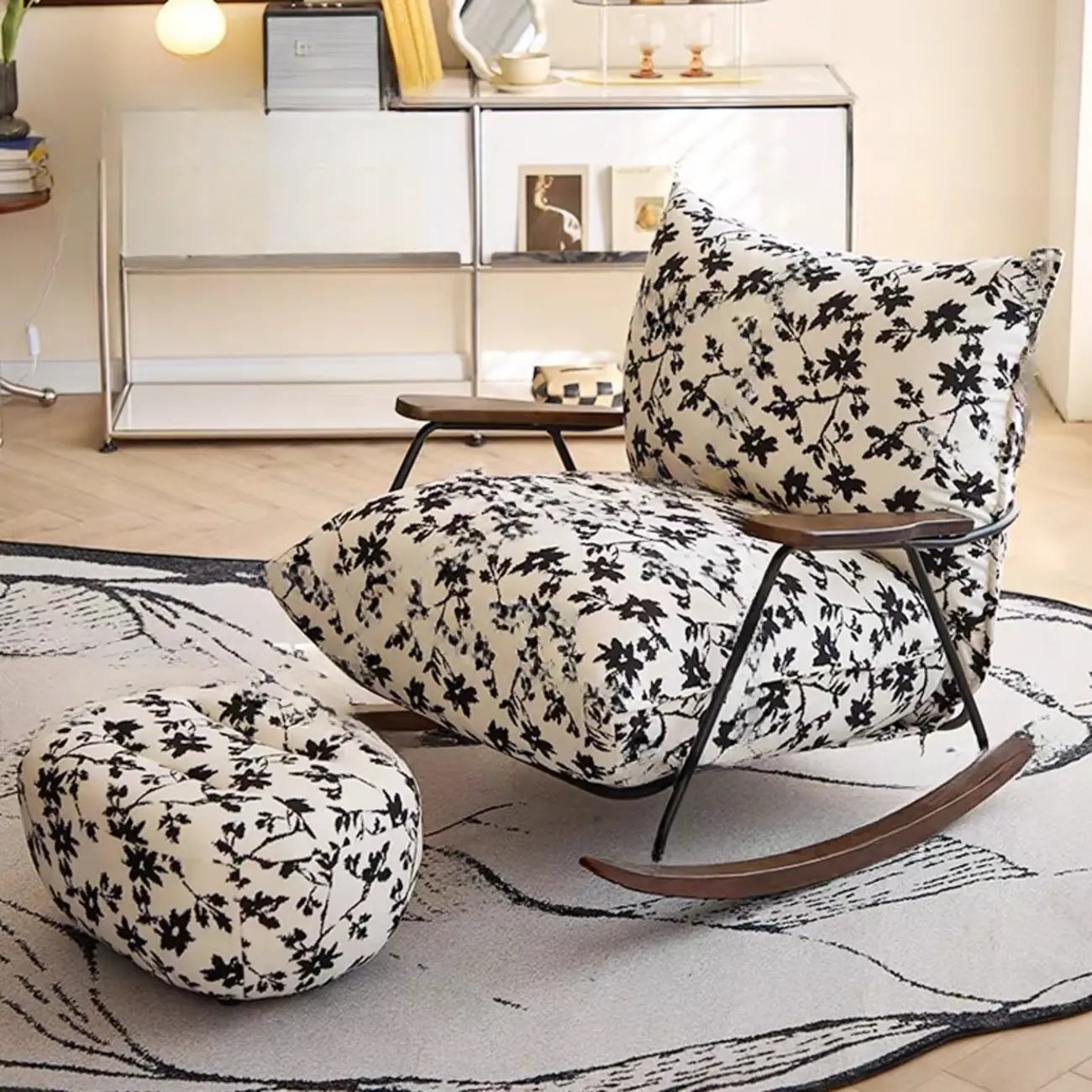 Modern Stain Resistant Upholstered Rocking Chair for Living Room