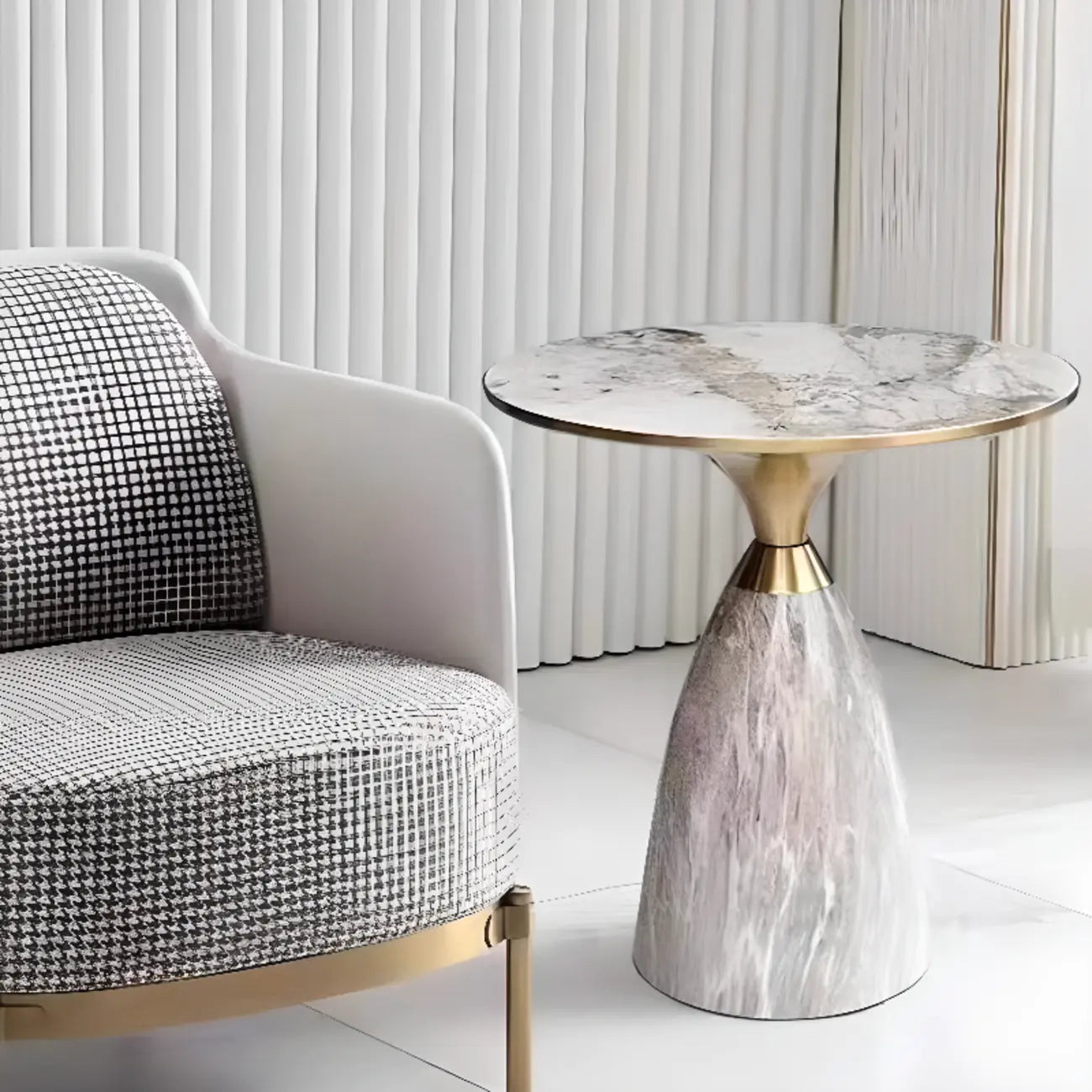 Glam Chairside Metal Round End Table for Living Room