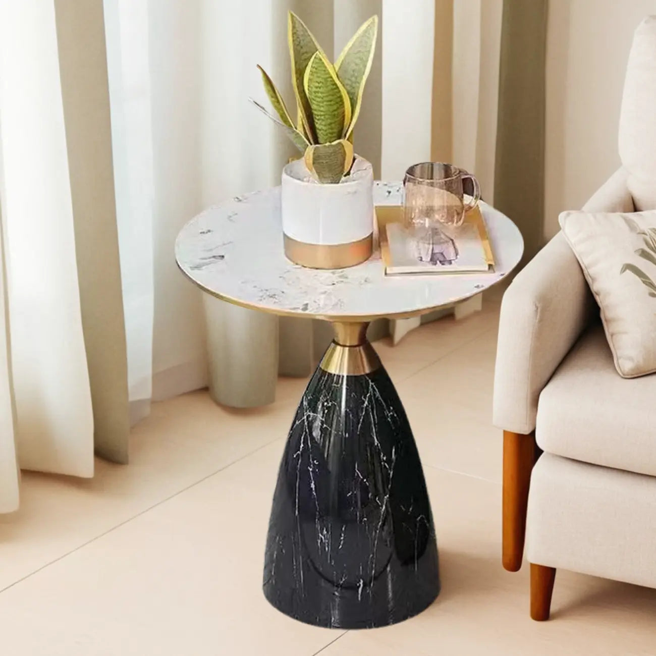 Glam Chairside Metal Round End Table for Living Room