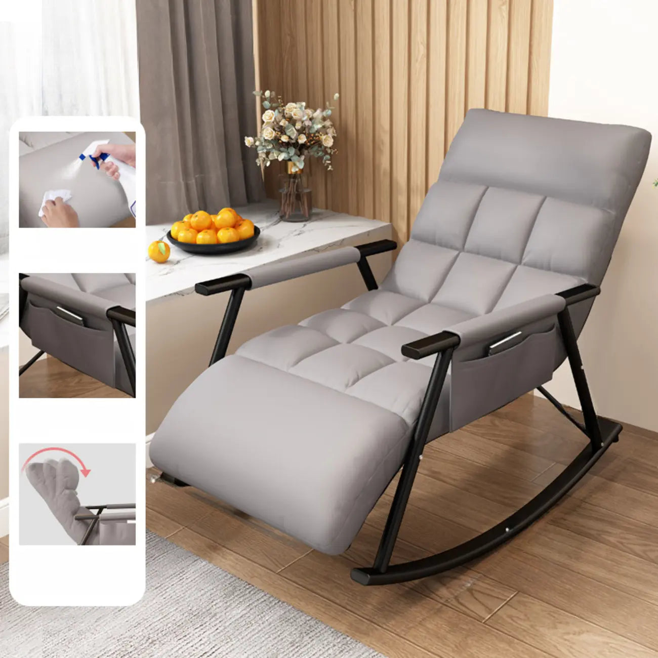 Modern Metal Track Arms Upholstered Rocking Chair