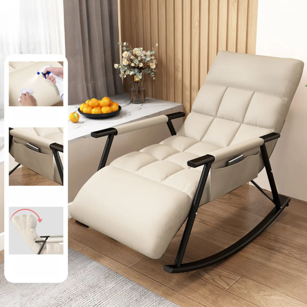 Modern Metal Track Arms Upholstered Rocking Chair