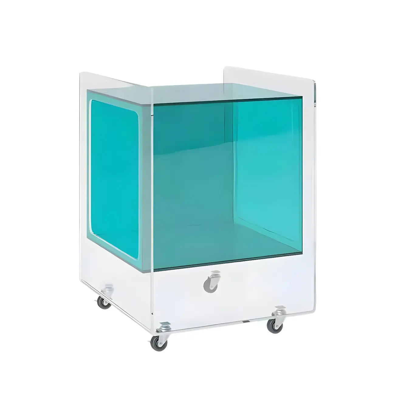 Modish Transparent Acrylic Nightstand with Open Shelf & Wheels