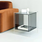 Modish Transparent Acrylic Nightstand with Open Shelf & Wheels
