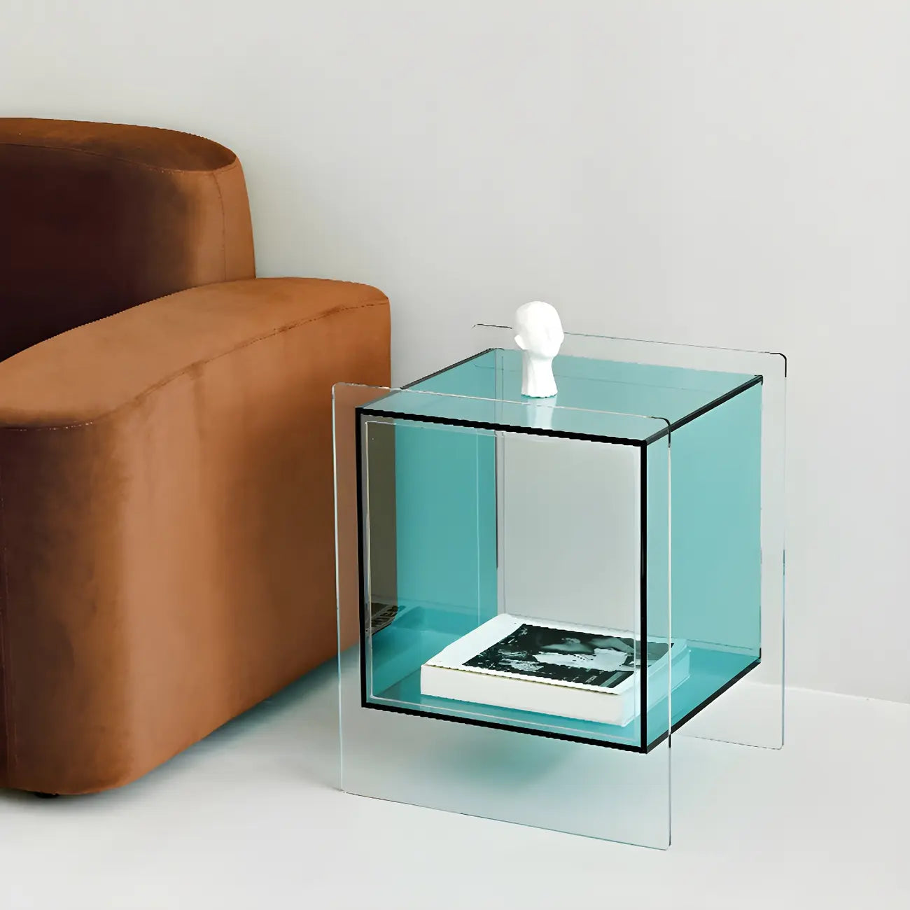 Modish Transparent Acrylic Nightstand with Open Shelf & Wheels