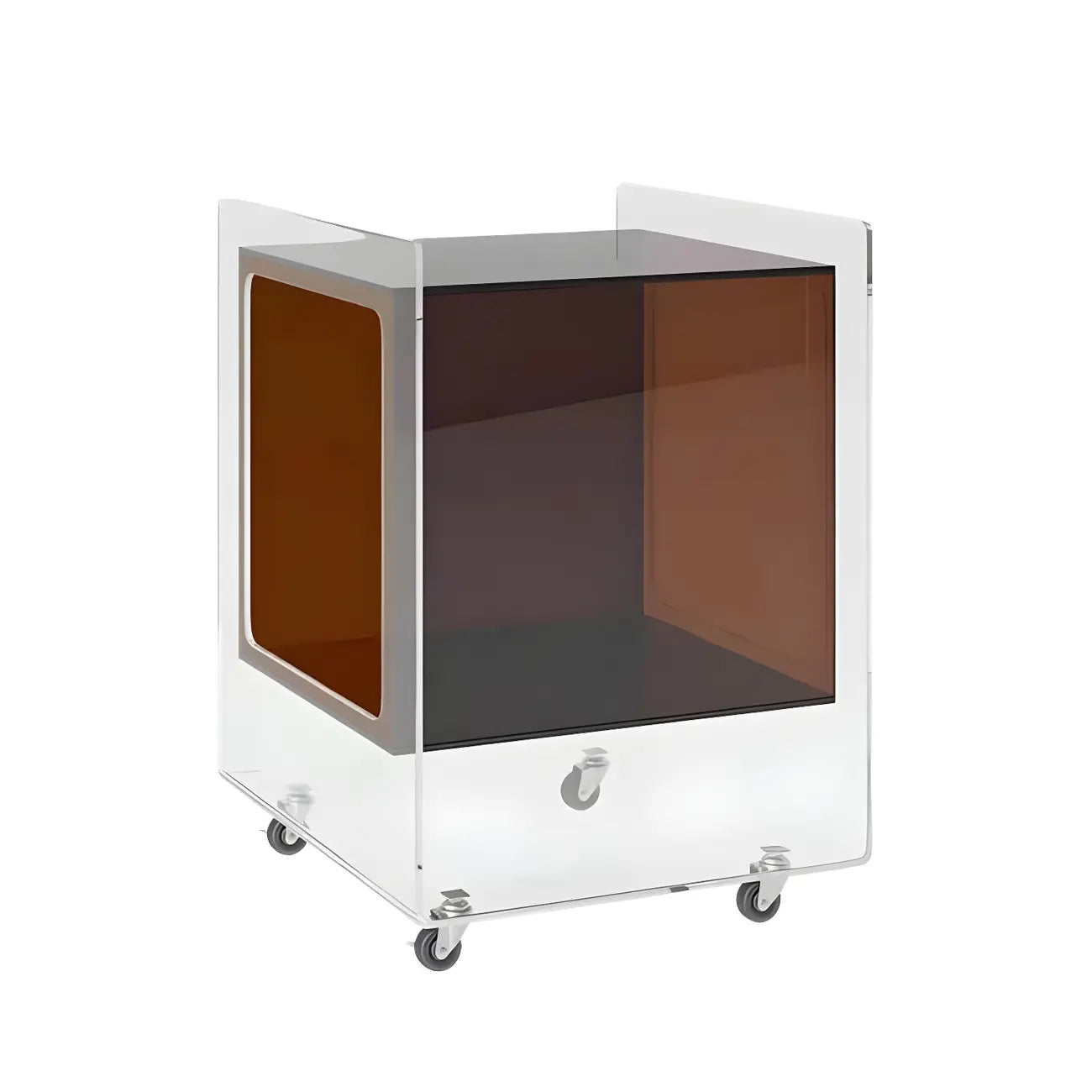 Modish Transparent Acrylic Nightstand with Open Shelf & Wheels