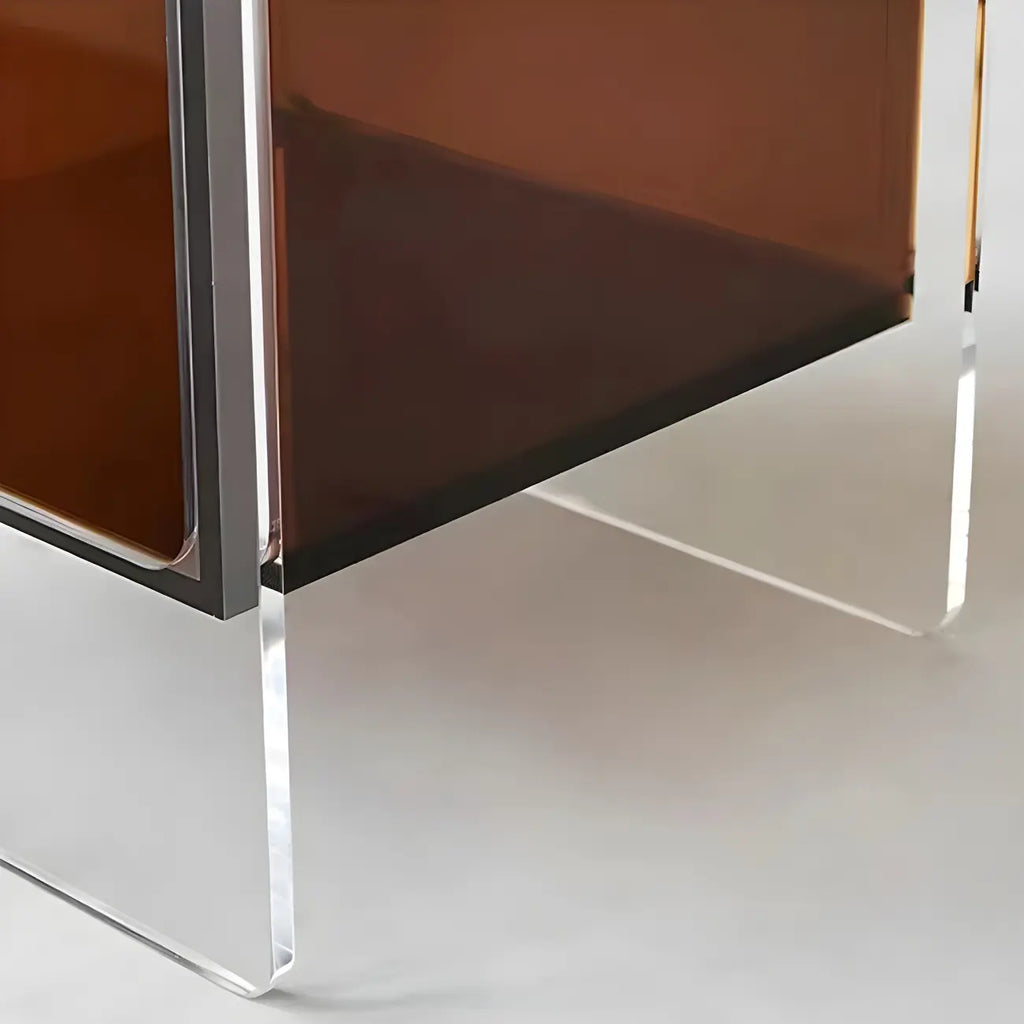 Modish Transparent Acrylic Nightstand with Open Shelf & Wheels