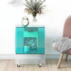 Modish Transparent Acrylic Nightstand with Open Shelf & Wheels