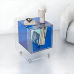 Modish Transparent Acrylic Nightstand with Open Shelf & Wheels