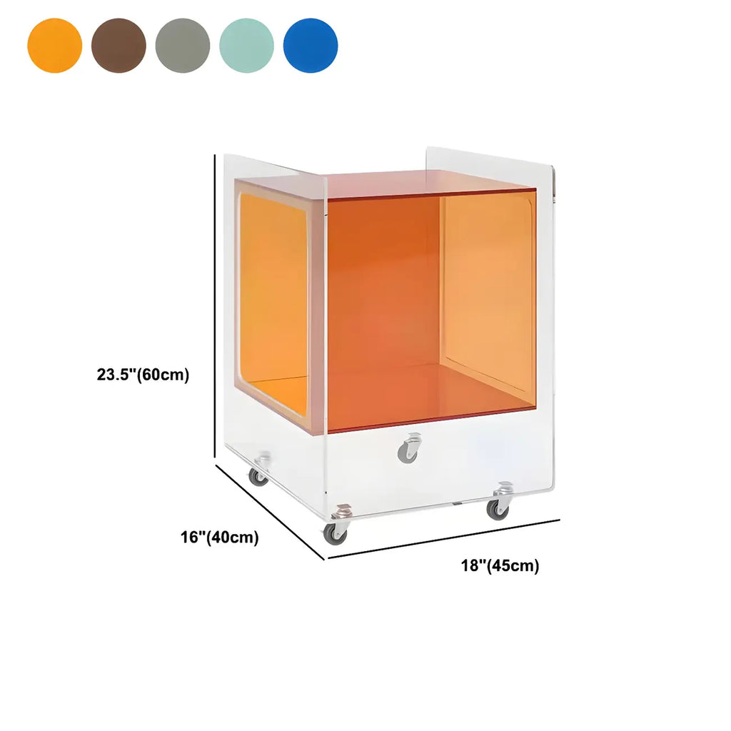 Modish Transparent Acrylic Nightstand with Open Shelf & Wheels