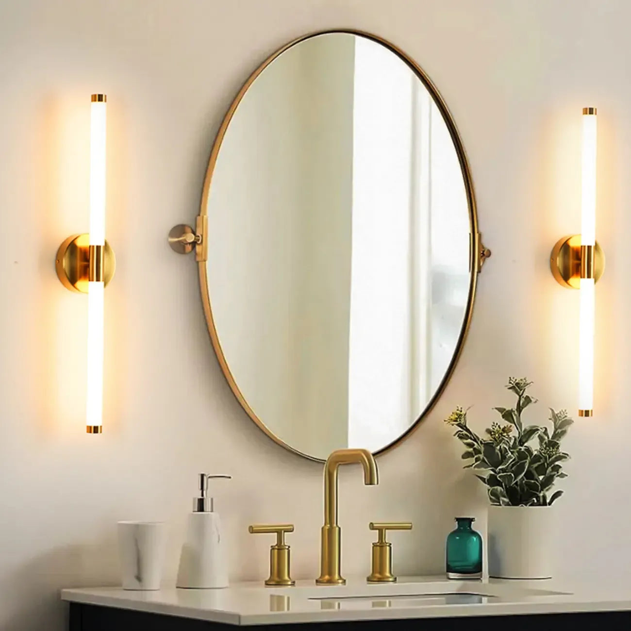 Minimalist Dimmable Gold Tube Vanity Light for Bathroom