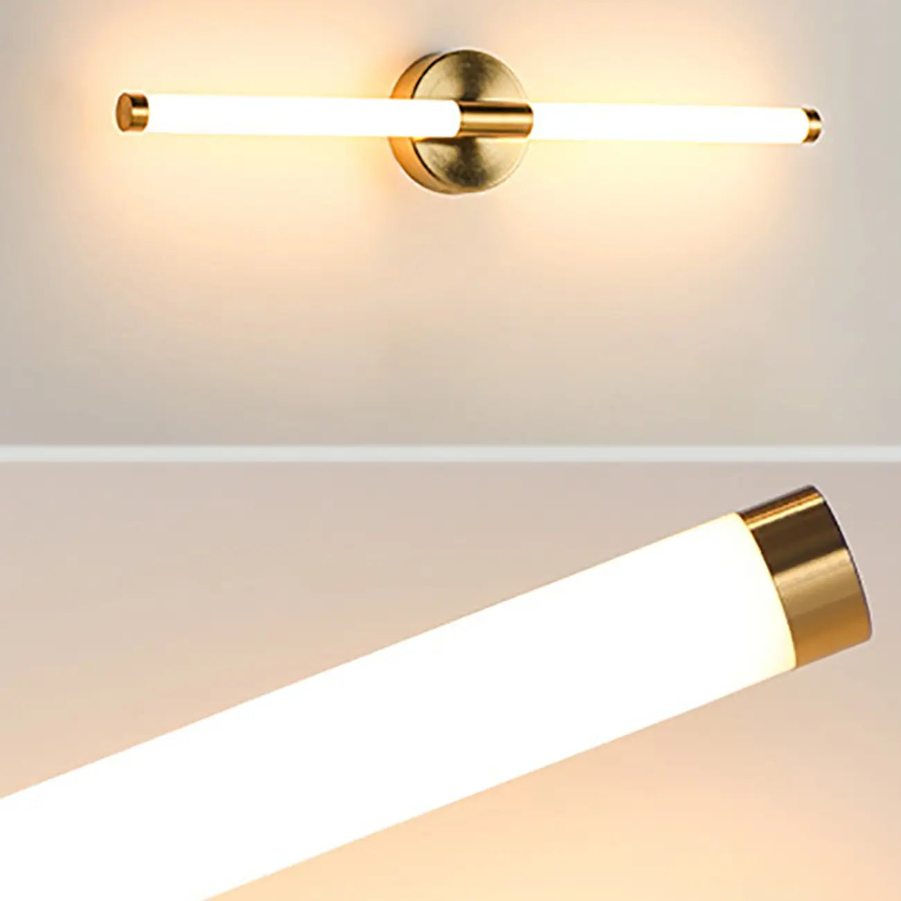 Minimalist Dimmable Gold Tube Vanity Light for Bathroom