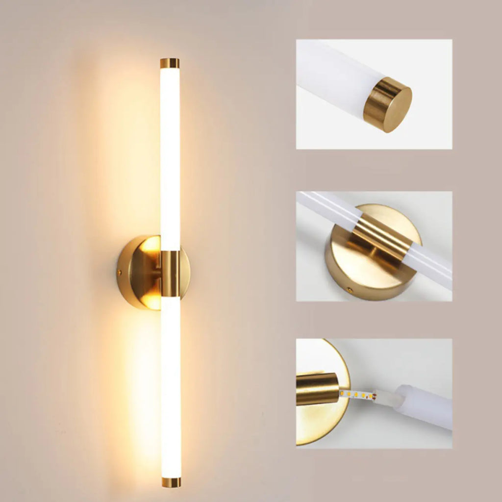 Minimalist Dimmable Gold Tube Vanity Light for Bathroom