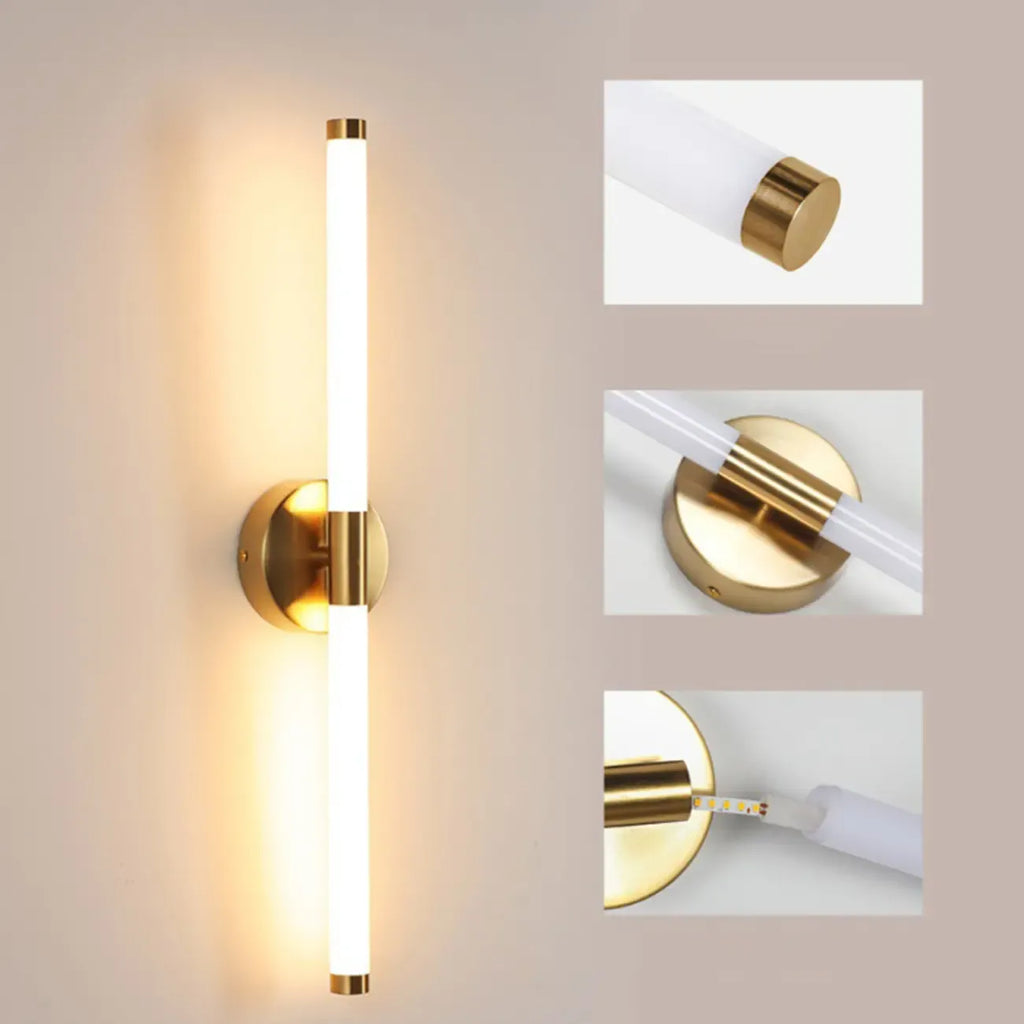 Minimalist Dimmable Gold Tube Vanity Light for Bathroom