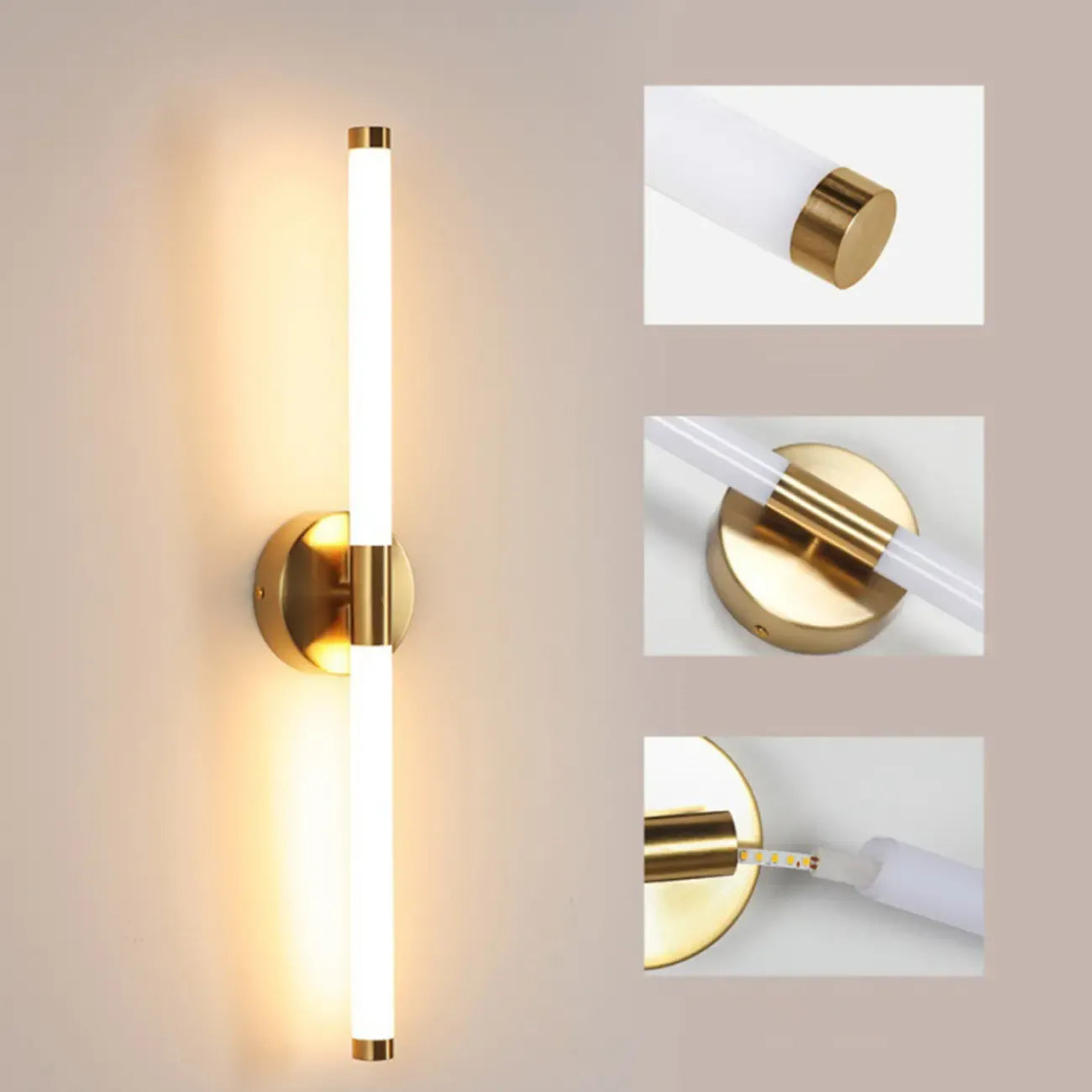 Minimalist Dimmable Gold Tube Vanity Light for Bathroom