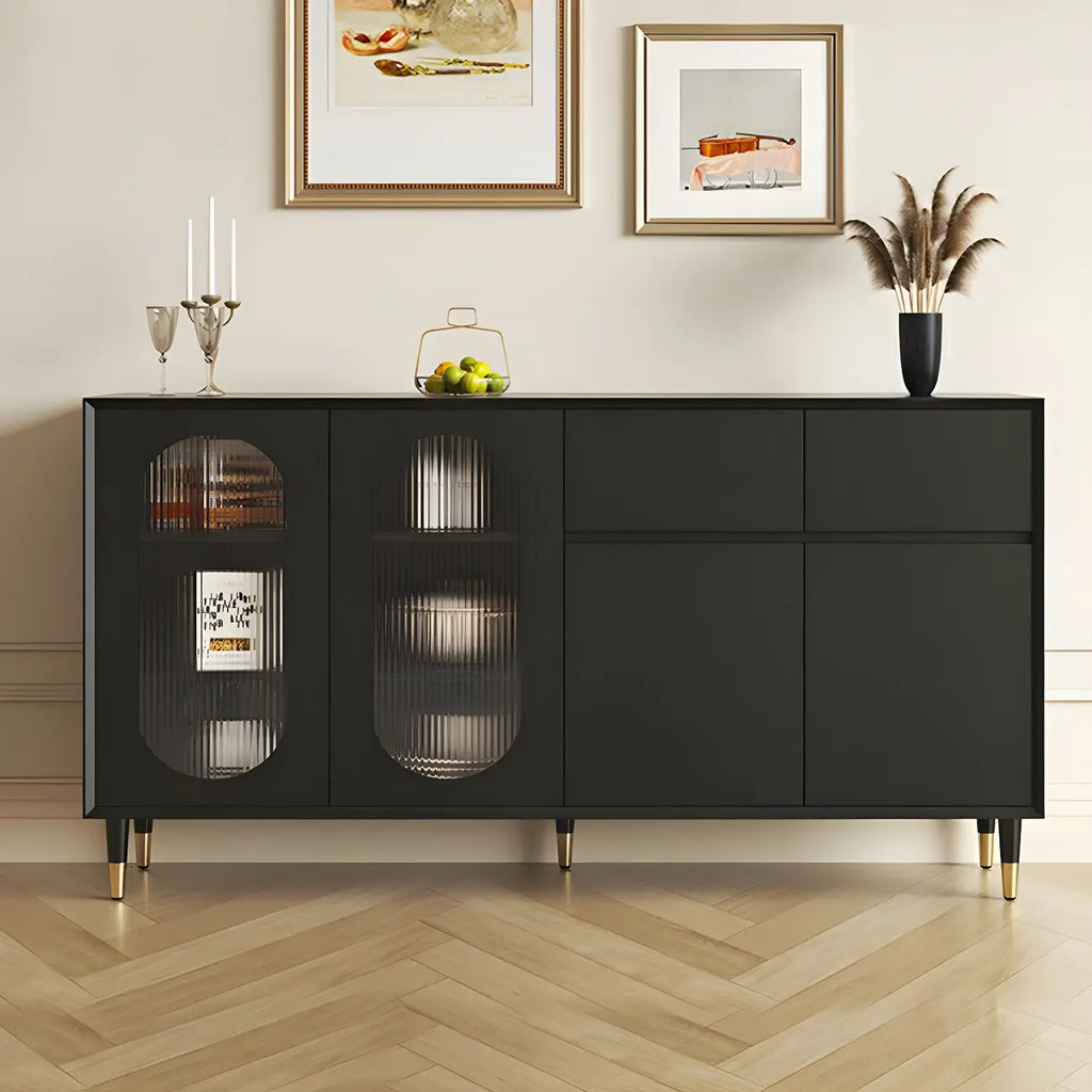 16W Glam Wooden Sideboard with Glass Doors & Cabinets