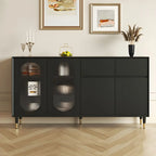 16W Glam Wooden Sideboard with Glass Doors & Cabinets