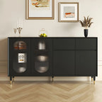 16W Glam Wooden Sideboard with Glass Doors & Cabinets