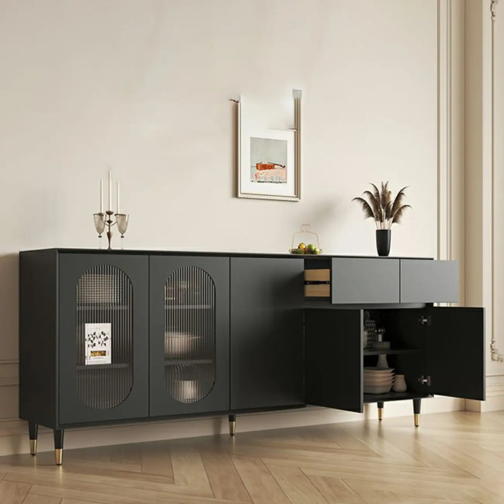 16W Glam Wooden Sideboard with Glass Doors & Cabinets