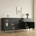 16W Glam Wooden Sideboard with Glass Doors & Cabinets