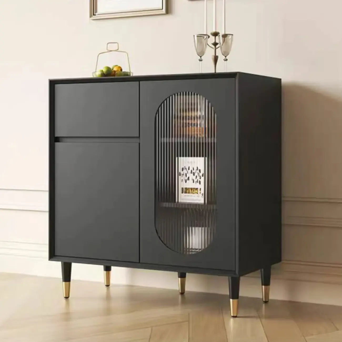 16W Glam Wooden Sideboard with Glass Doors & Cabinets