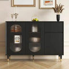 16W Glam Wooden Sideboard with Glass Doors & Cabinets