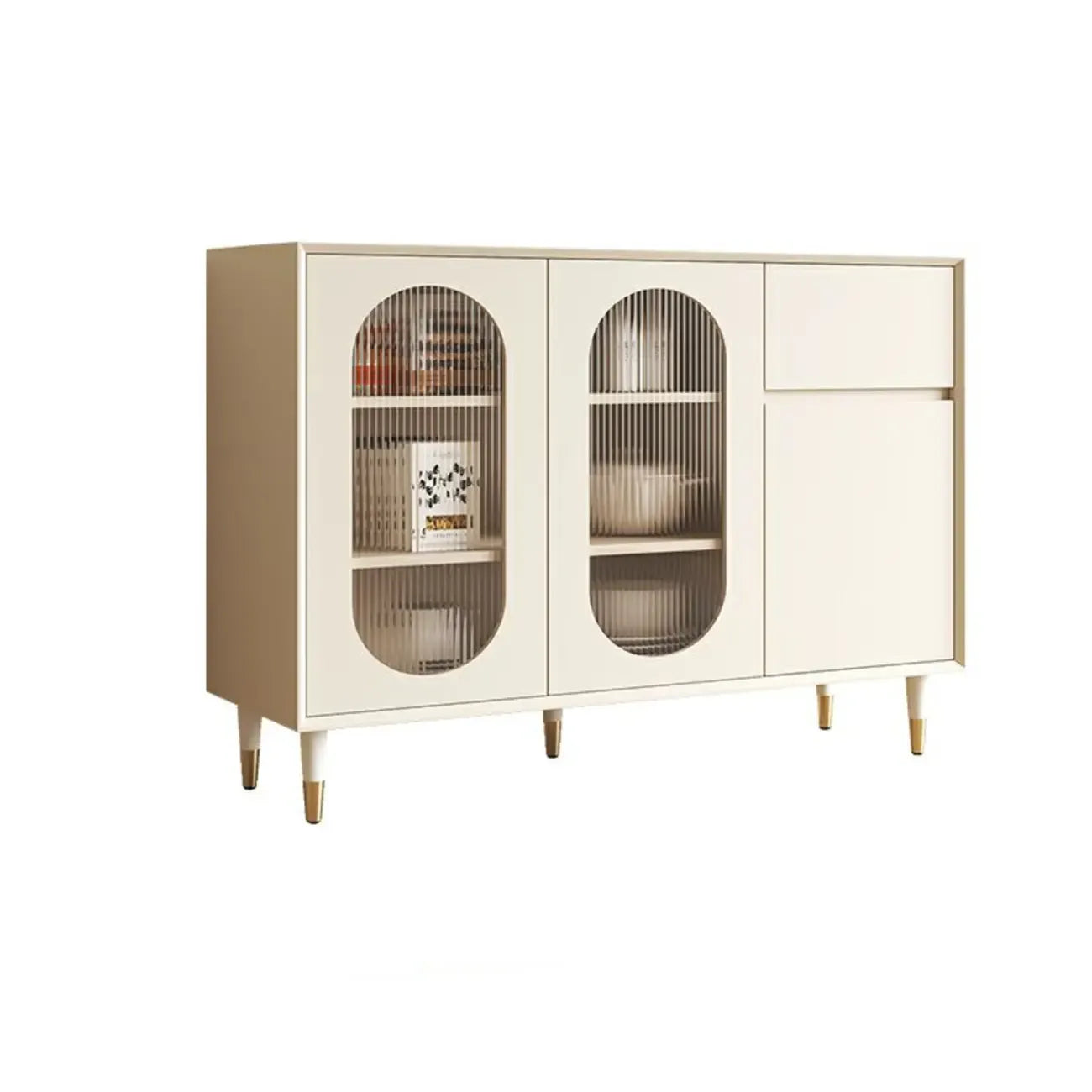 16W Glam Wooden Sideboard with Glass Doors & Cabinets