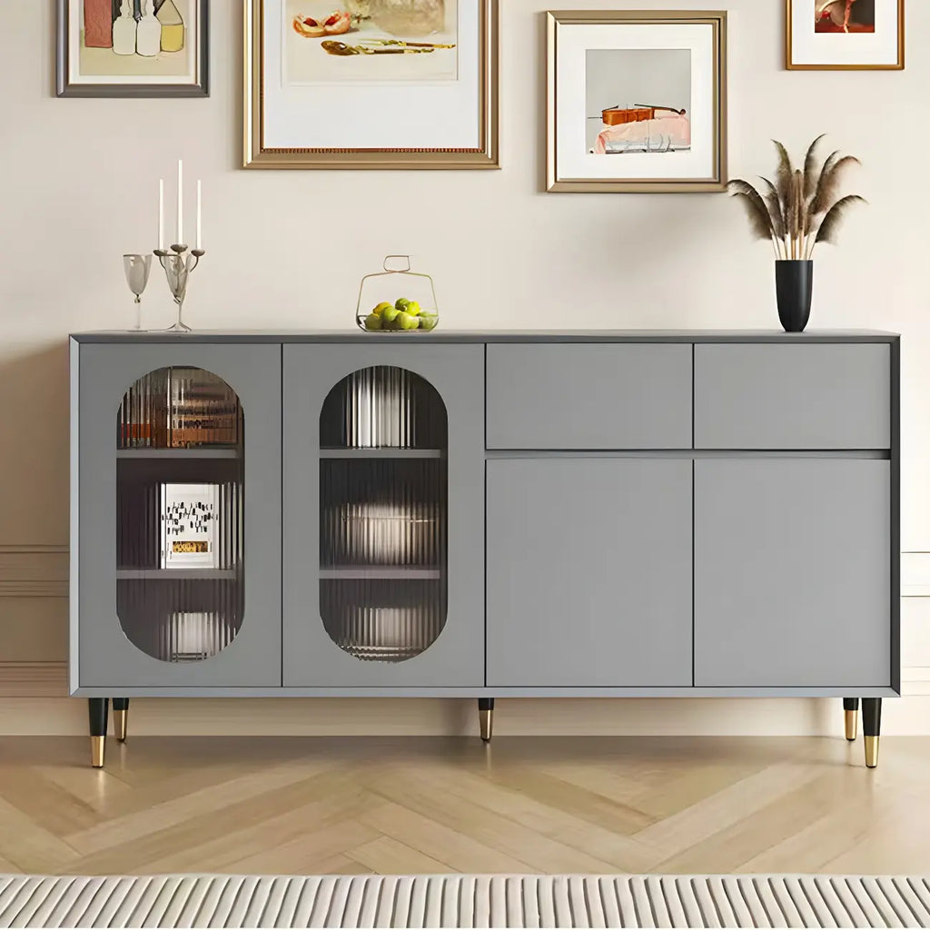 16W Glam Wooden Sideboard with Glass Doors & Cabinets