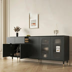 16W Glam Wooden Sideboard with Glass Doors & Cabinets