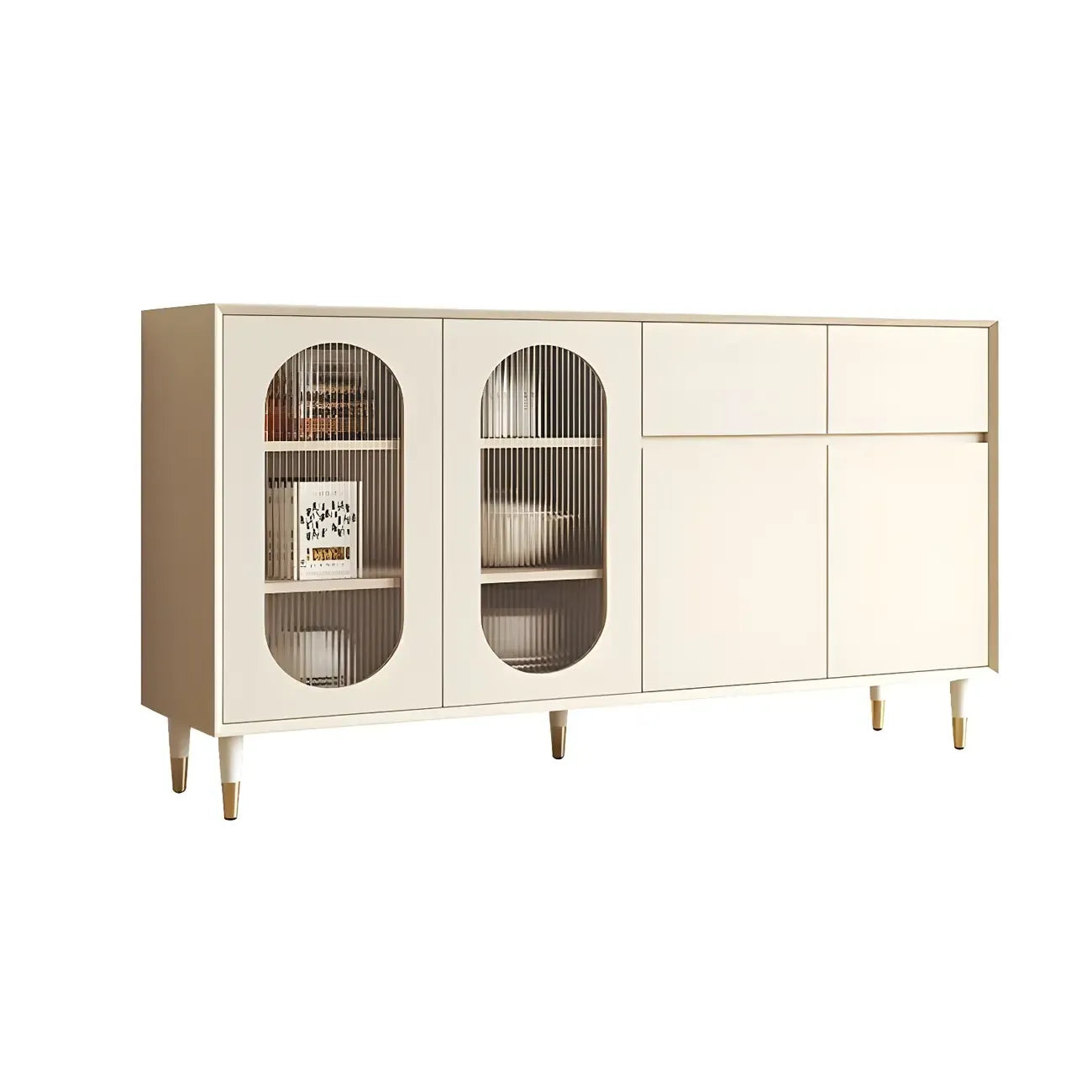 16W Glam Wooden Sideboard with Glass Doors & Cabinets