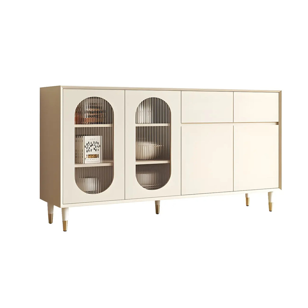 16W Glam Wooden Sideboard with Glass Doors & Cabinets